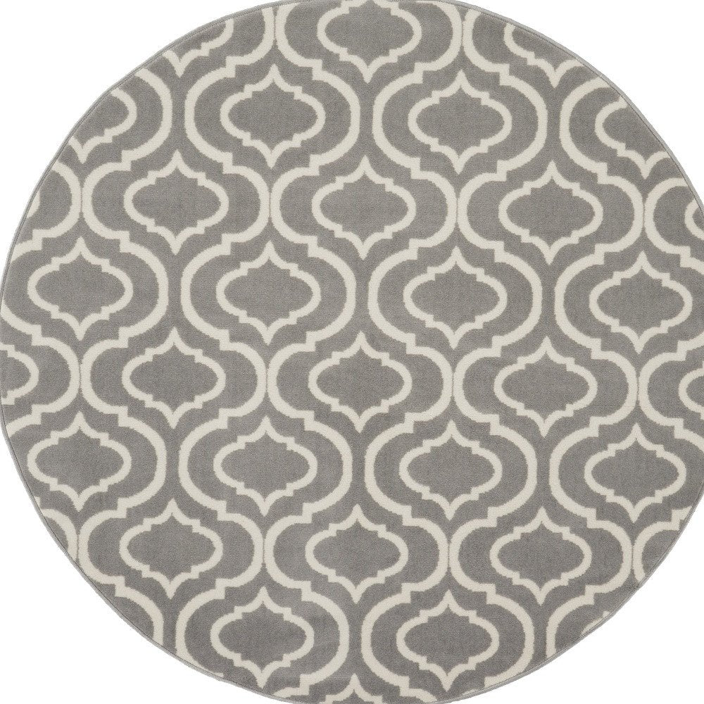 5' Gray Round Moroccan Power Loom Area Rug
