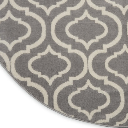 5' Gray Round Moroccan Power Loom Area Rug