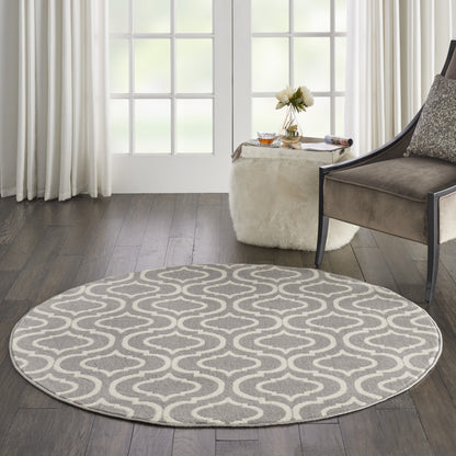 5' Gray Round Moroccan Power Loom Area Rug