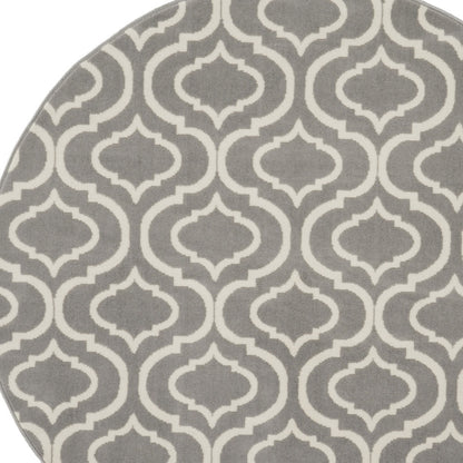 5' Gray Round Moroccan Power Loom Area Rug