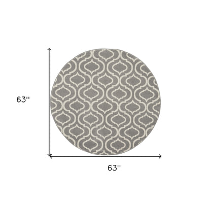 5' Gray Round Moroccan Power Loom Area Rug