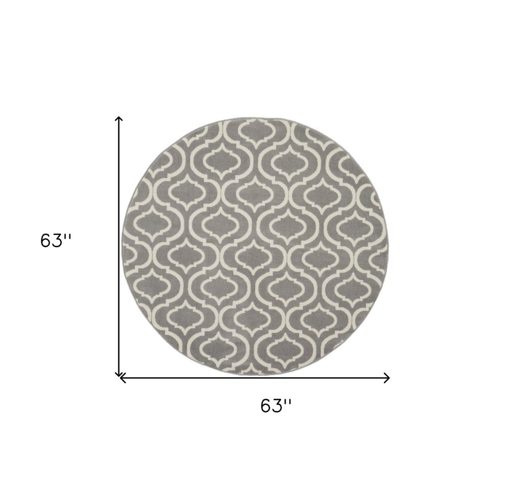 5' Gray Round Moroccan Power Loom Area Rug