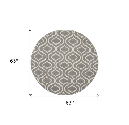 5' Gray Round Moroccan Power Loom Area Rug