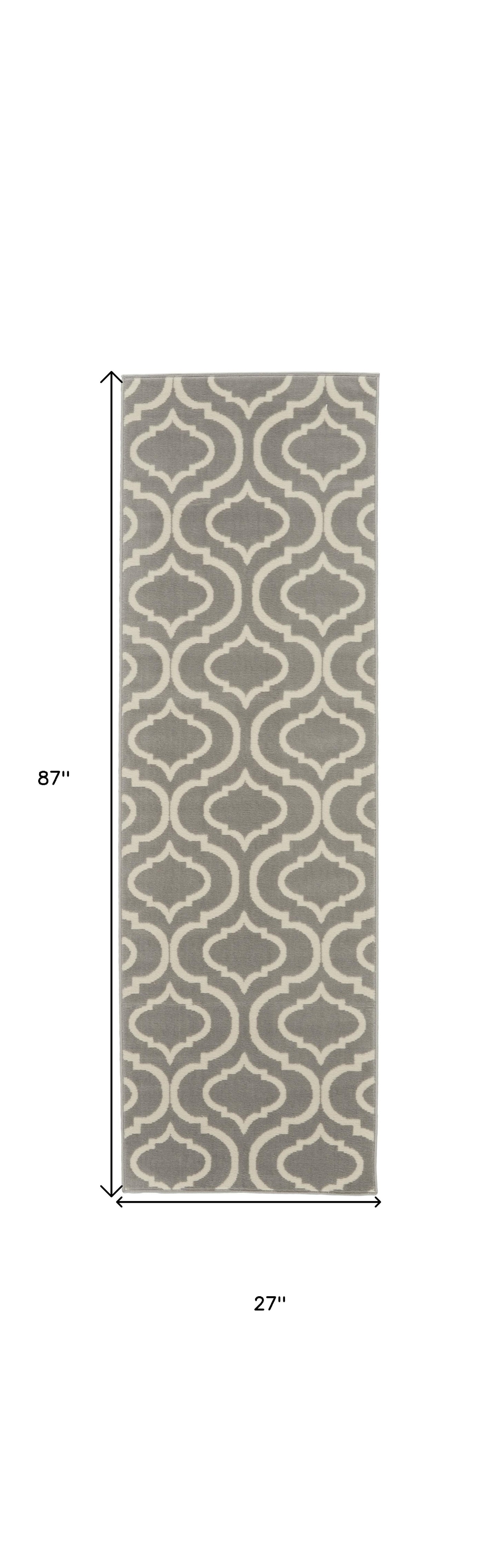 7' Gray Moroccan Power Loom Runner Rug