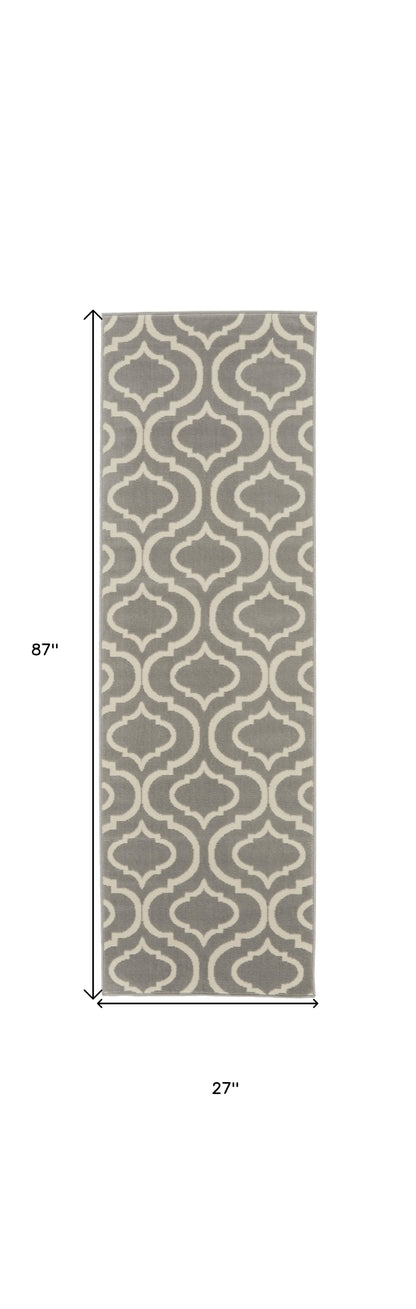 7' Gray Moroccan Power Loom Runner Rug