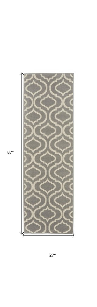 7' Gray Moroccan Power Loom Runner Rug