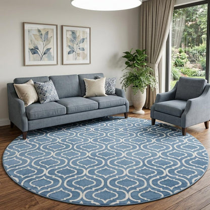 8' Gray Round Moroccan Power Loom Area Rug