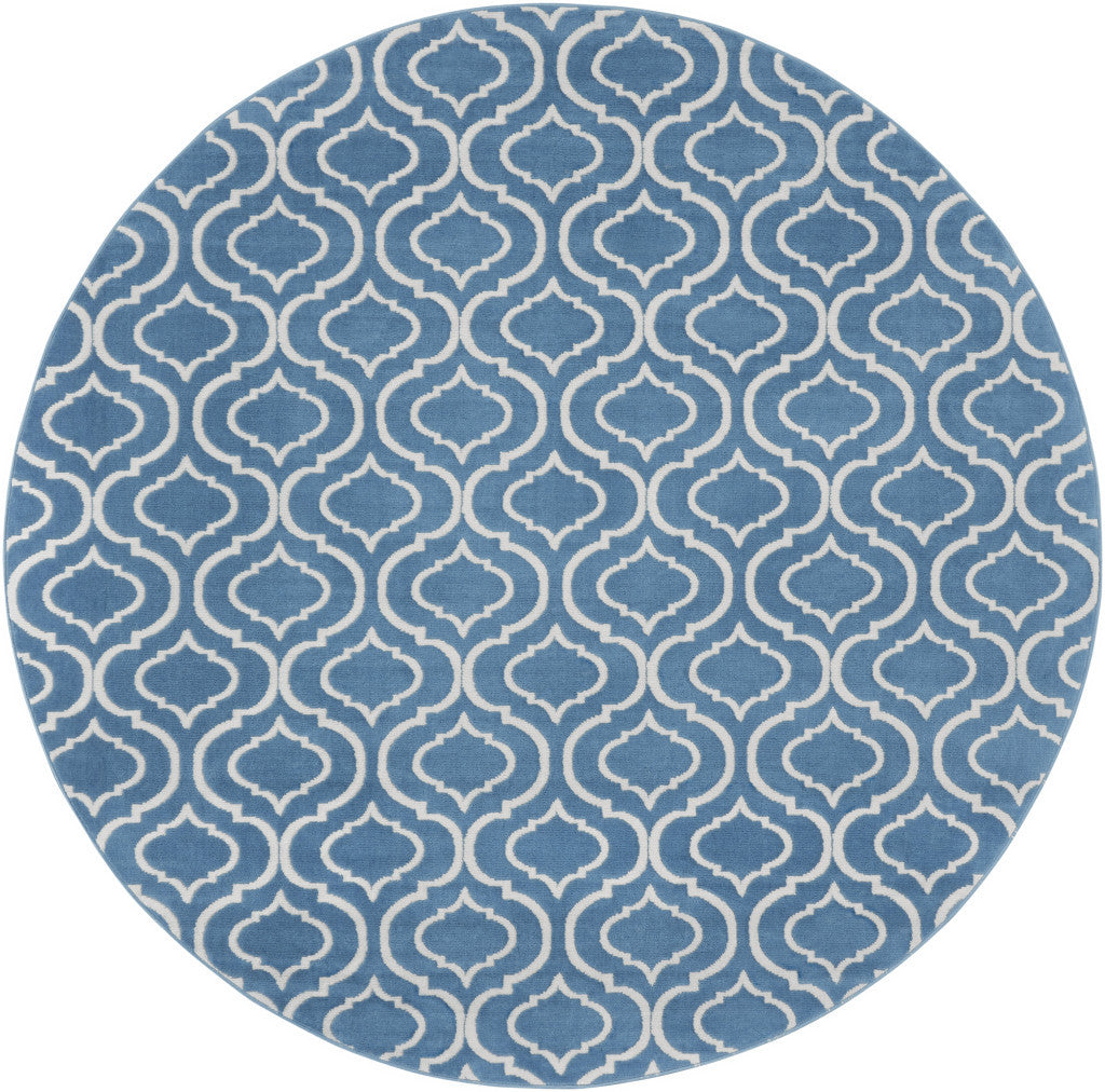 8' Gray Round Moroccan Power Loom Area Rug