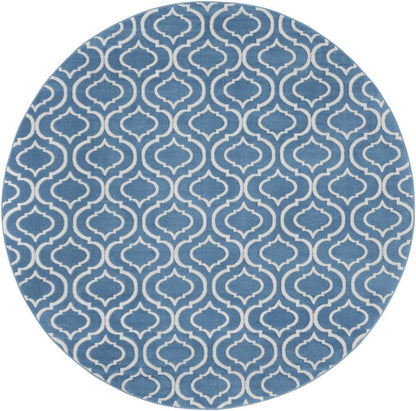 8' Gray Round Moroccan Power Loom Area Rug