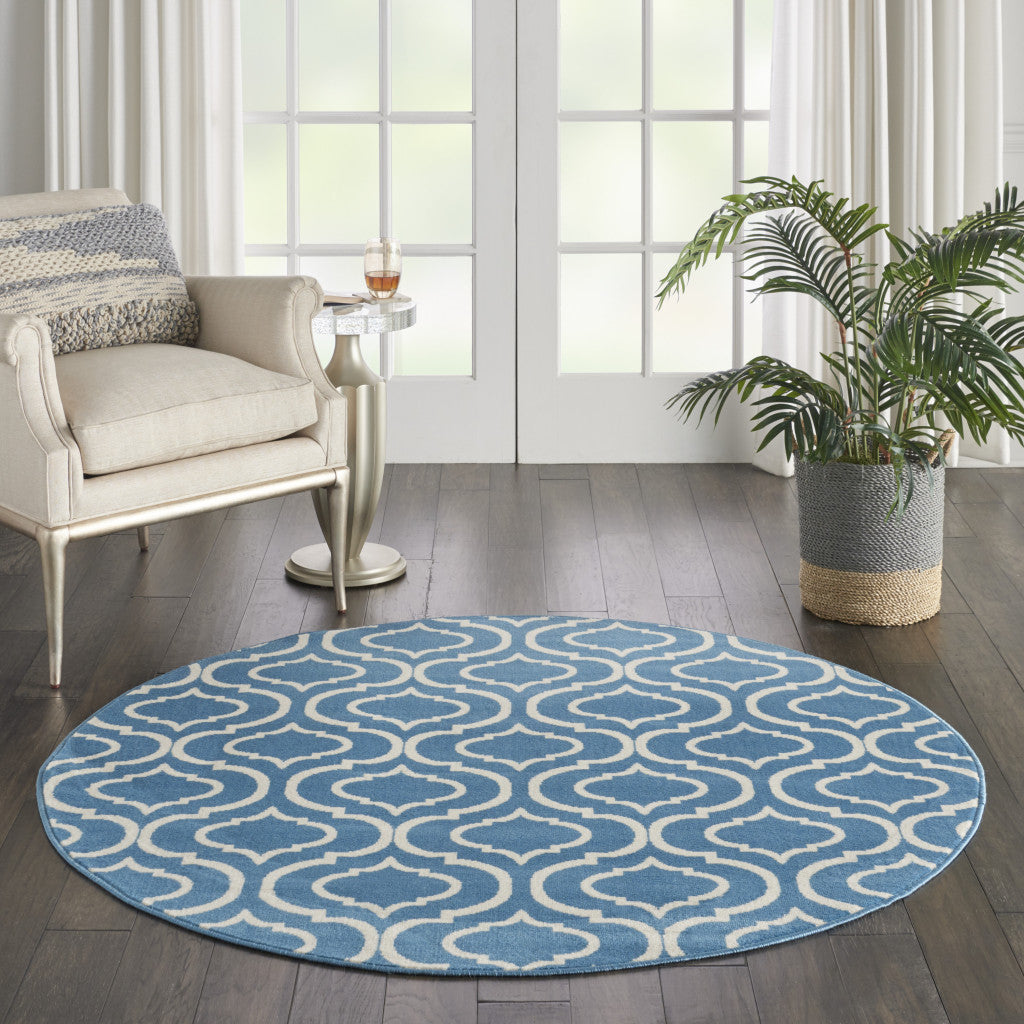 5' Gray Round Moroccan Power Loom Area Rug