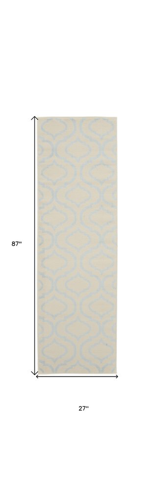7' Ivory And Gray Moroccan Runner Rug