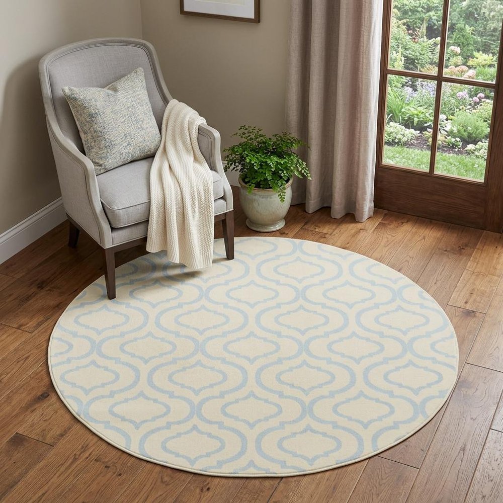 5' Ivory And Gray Moroccan Round Rug