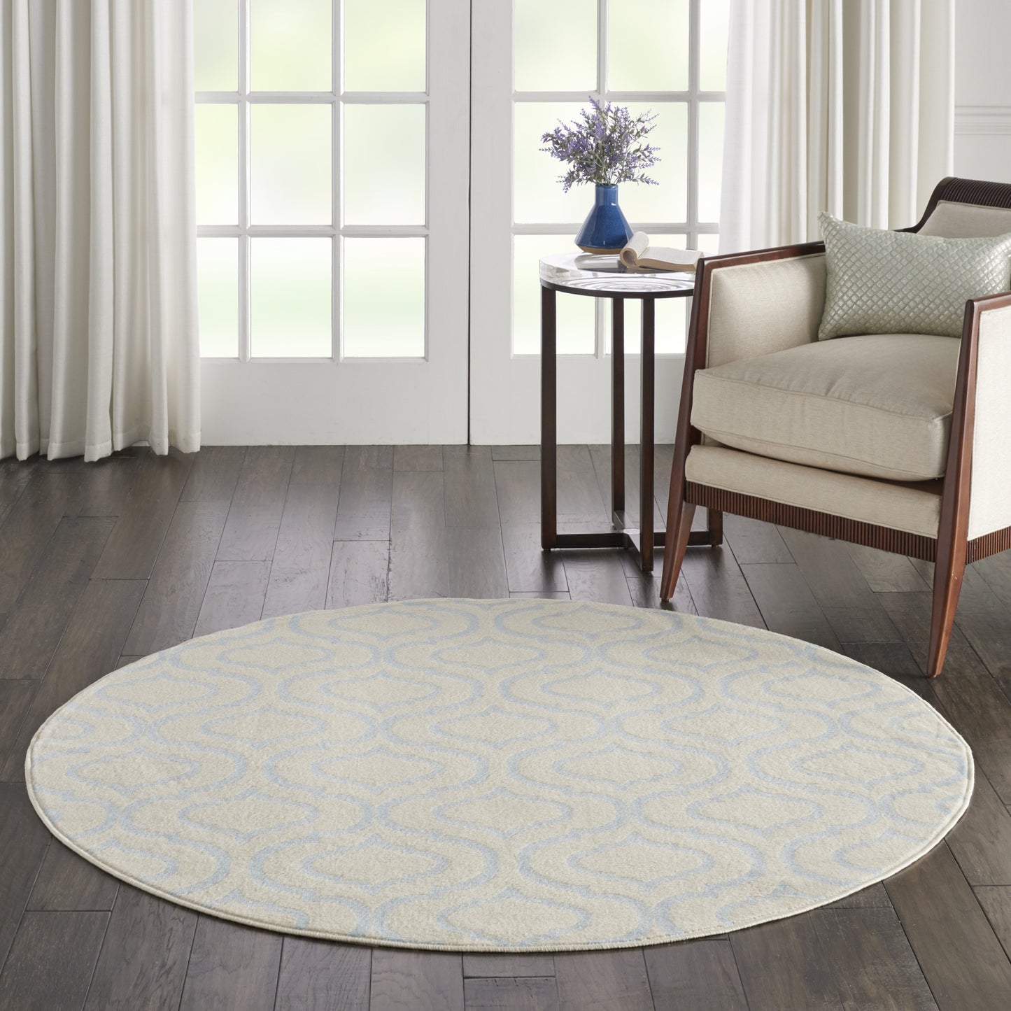 5' Gray Round Moroccan Power Loom Area Rug