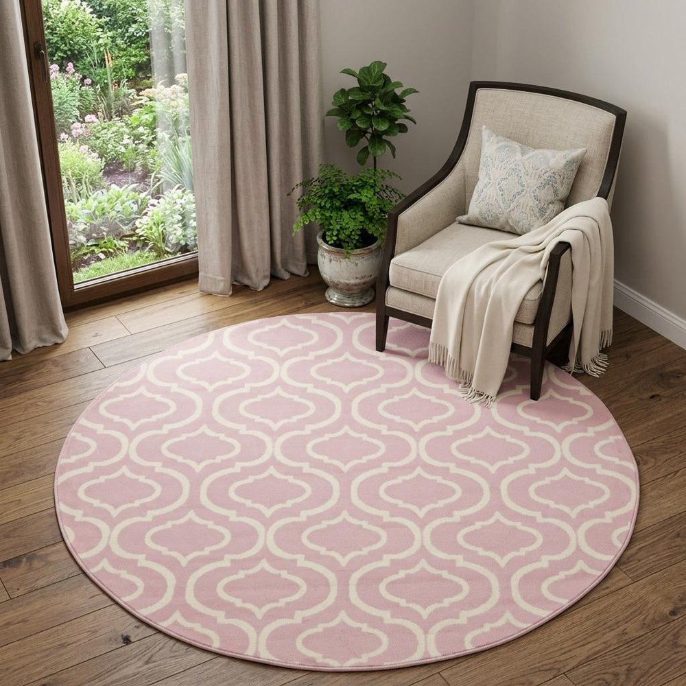 5' Gray Round Moroccan Power Loom Area Rug