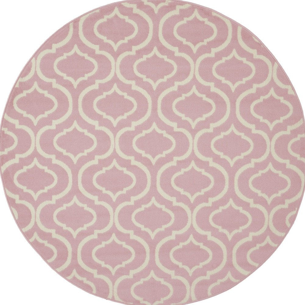 5' Pink And Ivory Moroccan Round Rug