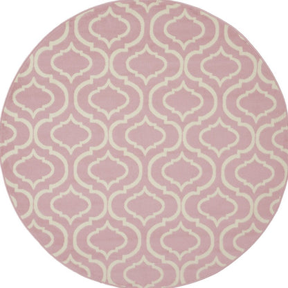 5' Pink And Ivory Moroccan Round Rug