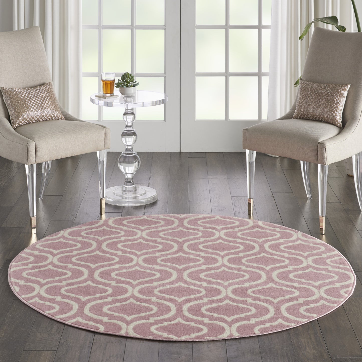 5' Gray Round Moroccan Power Loom Area Rug