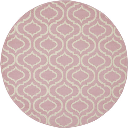 5' Pink And Ivory Moroccan Round Rug