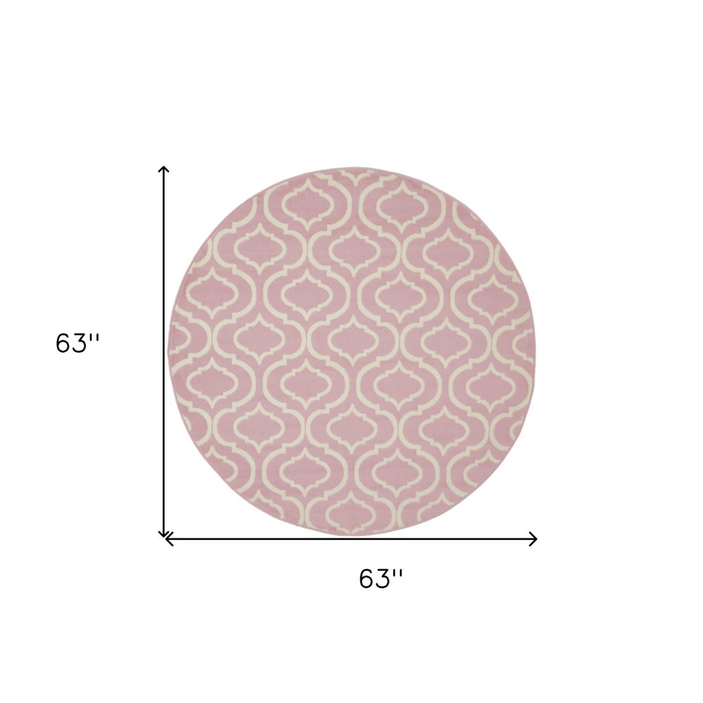 5' Pink And Ivory Moroccan Round Rug
