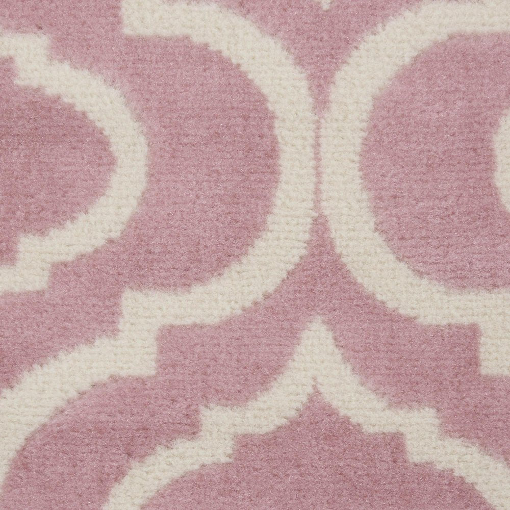 7' Pink And Ivory Moroccan Runner Rug