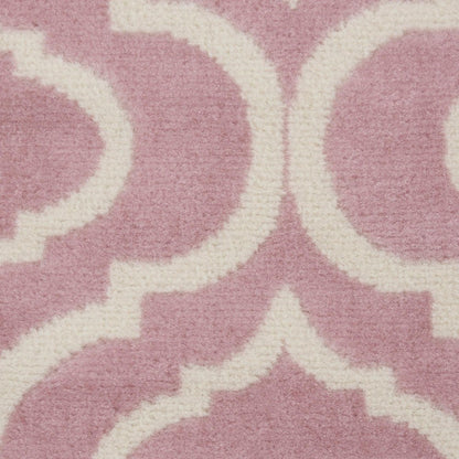 7' Pink And Ivory Moroccan Runner Rug