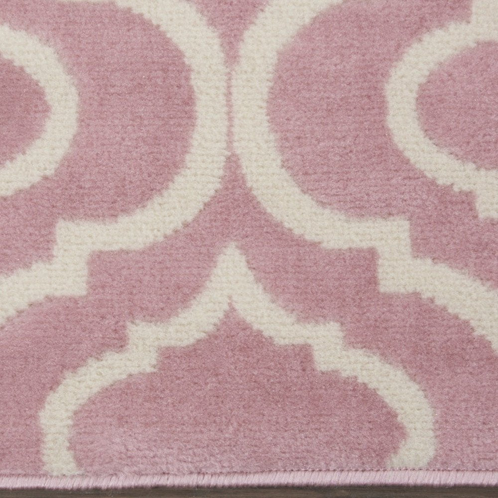 7' Pink And Ivory Moroccan Runner Rug