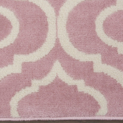 7' Pink And Ivory Moroccan Runner Rug