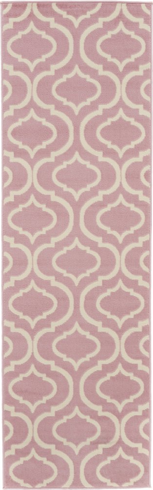 7' Pink And Ivory Moroccan Runner Rug