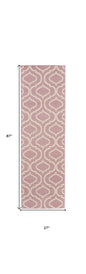 7' Pink And Ivory Moroccan Runner Rug
