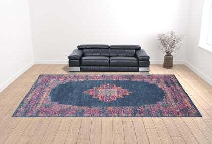 12' X 18' Blue Moroccan Power Loom Distressed Area Rug