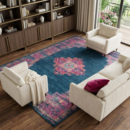 12' X 18' Blue Moroccan Power Loom Distressed Area Rug