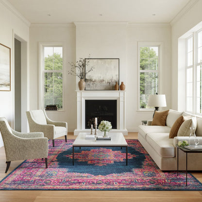 12' X 18' Blue Moroccan Power Loom Distressed Area Rug