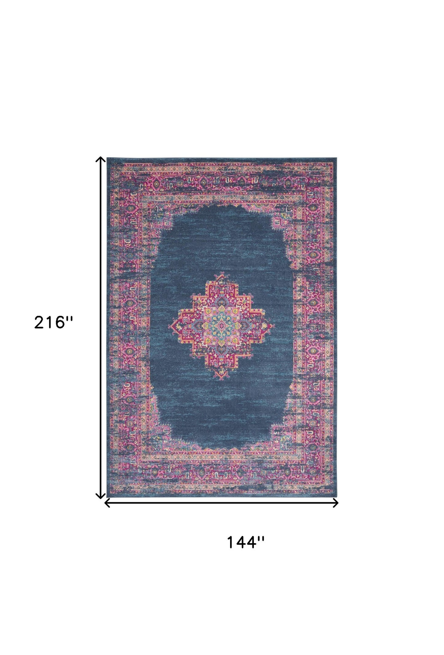 12' X 18' Blue Moroccan Power Loom Distressed Area Rug