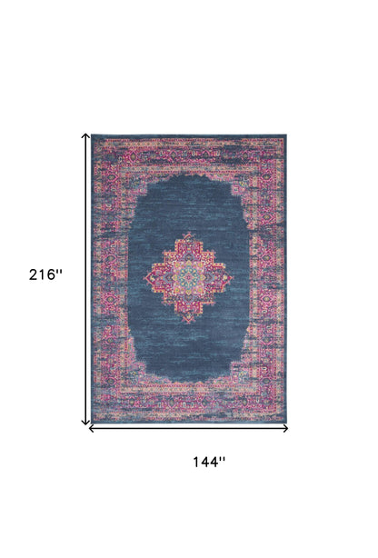 12' X 18' Blue Moroccan Power Loom Distressed Area Rug