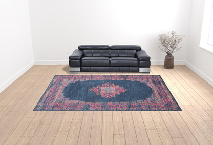 10' X 14' Blue Moroccan Power Loom Distressed Area Rug