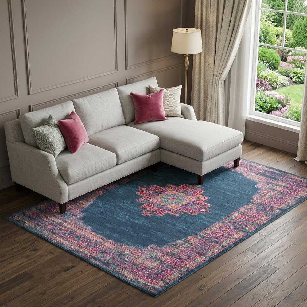 10' X 14' Blue Moroccan Power Loom Distressed Area Rug