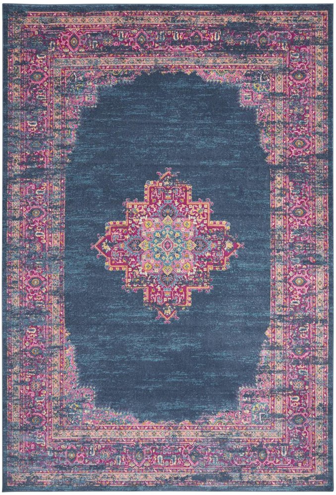 10' X 14' Blue Moroccan Power Loom Distressed Area Rug