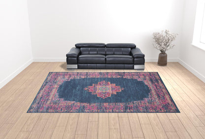 12' X 15' Blue Moroccan Power Loom Distressed Area Rug