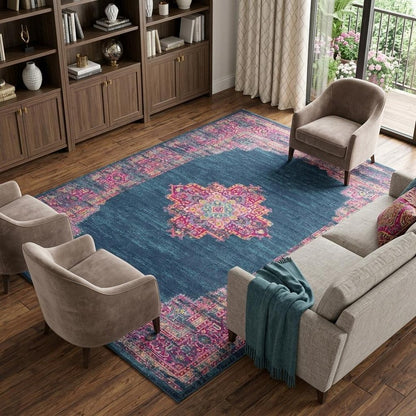 12' X 15' Blue Moroccan Power Loom Distressed Area Rug