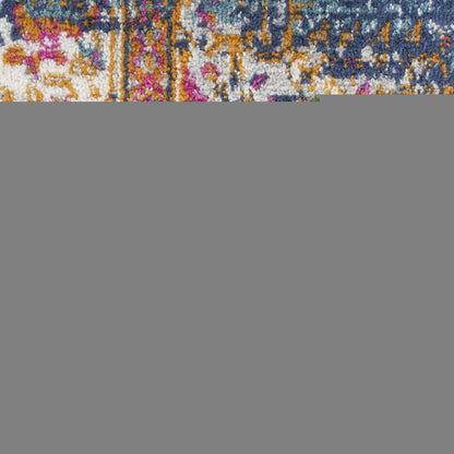 10' Blue and Ivory Oriental Power Loom Distressed Runner Rug