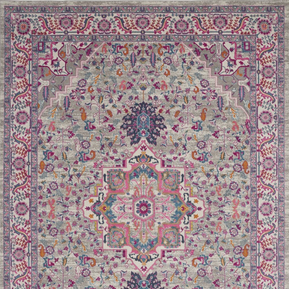 9' X 12' Gray Floral Power Loom Area Rug