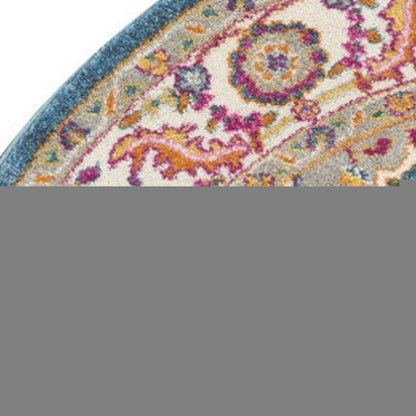 5' Gray Round Floral Power Loom Area Rug