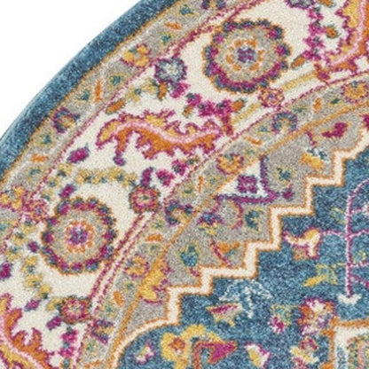 5' Gray Round Floral Power Loom Area Rug