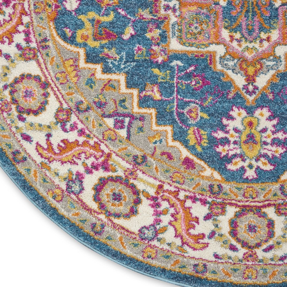 5' Gray Round Floral Power Loom Area Rug