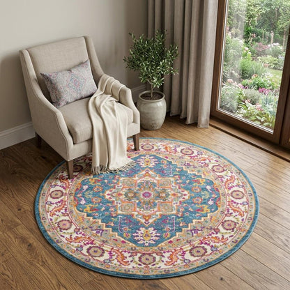 4' Gray Round Floral Power Loom Area Rug