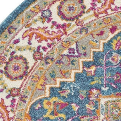 4' Gray Round Floral Power Loom Area Rug
