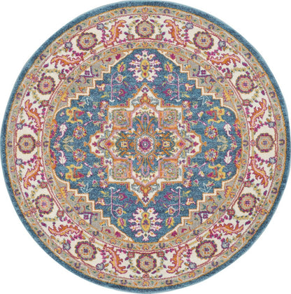 4' Gray Round Floral Power Loom Area Rug