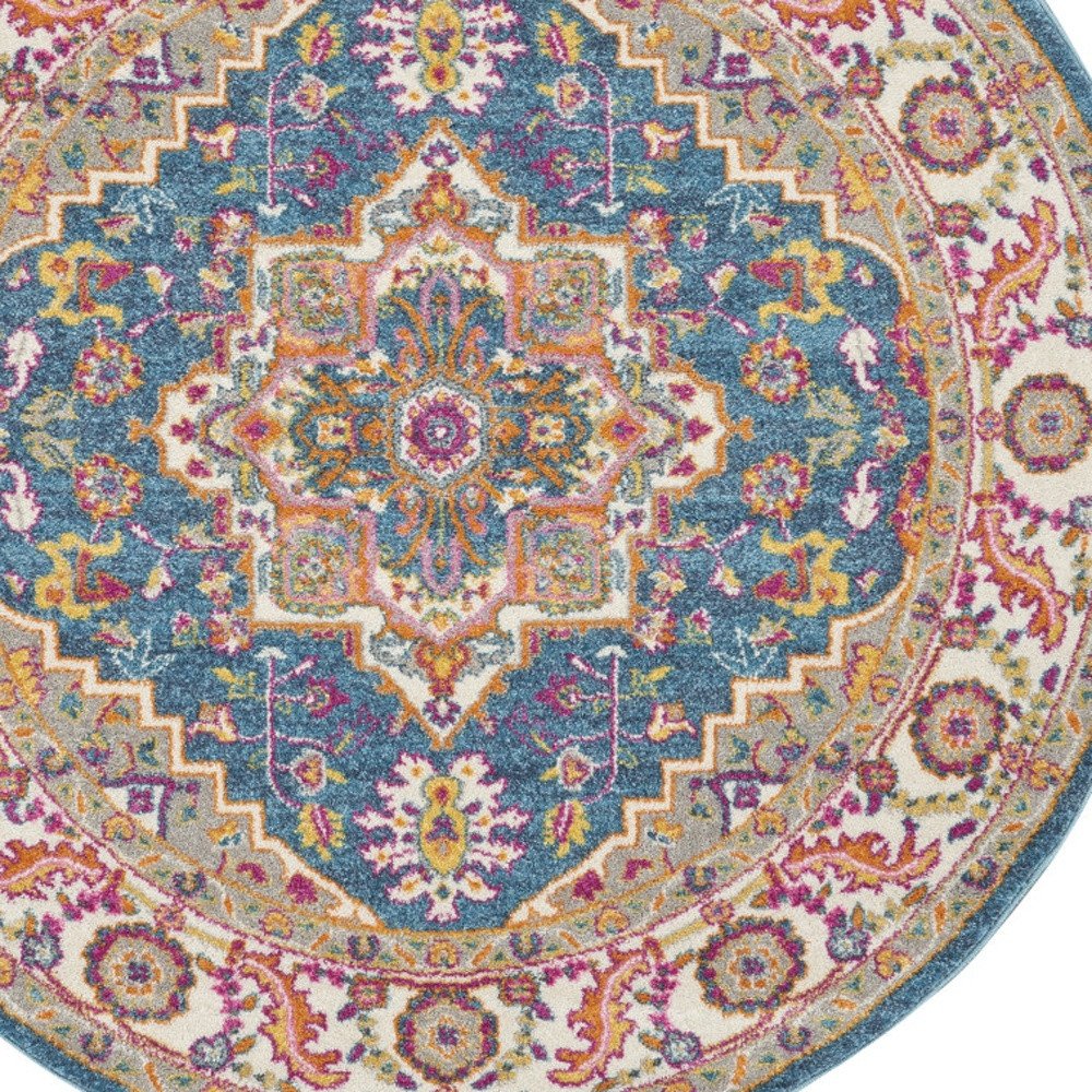 4' Gray Round Floral Power Loom Area Rug