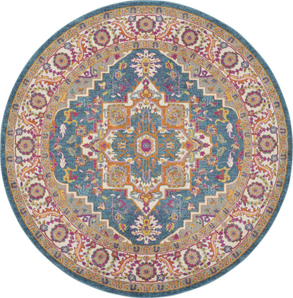 8' Gray Round Floral Power Loom Area Rug