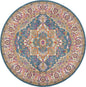 8' Gray Round Floral Power Loom Area Rug